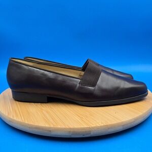 Cappagallo Dark Brown Leather Loafers Almond Toe‎ Elastic Vamp Slip On 10M